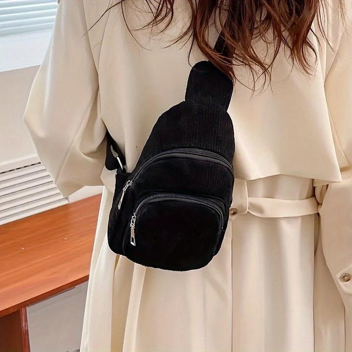 Actual product image Only-Bags.Store Schicke schwarze Cord-Crossbody-Tasche - lässige Gürteltasche mit Reissverschluss, perfekt für