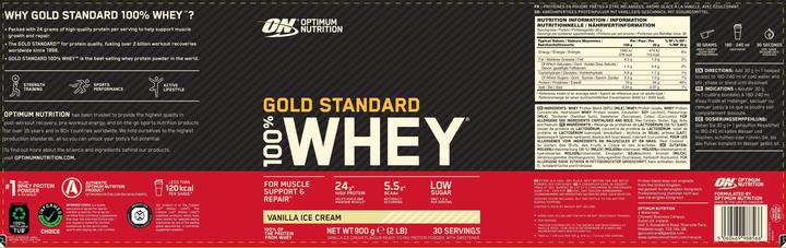 Nährwerte und Zutaten Optimum Nutrition 100 Whey Gold Standard (Vanille, 1 Stk., 900 g)