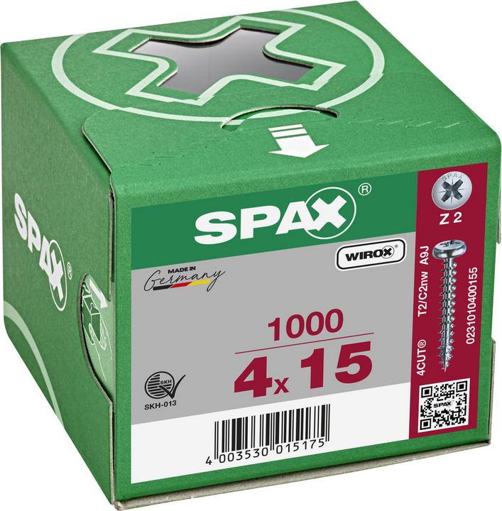 Productafbeelding Spax Schroef R 88093 Ruko w.punt/kruis uitsparing-PZ 4 x 15/12-Z Staal verzinkt WIROX (1000 Schroeven per stuk)