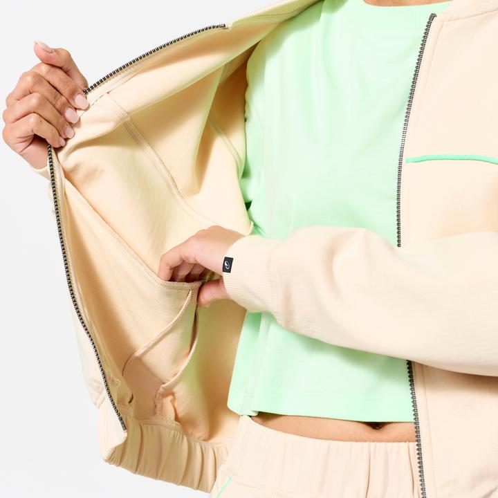 Image du produit Domyos Veste bombers zipée femme, beige avec piping vert. (XL)