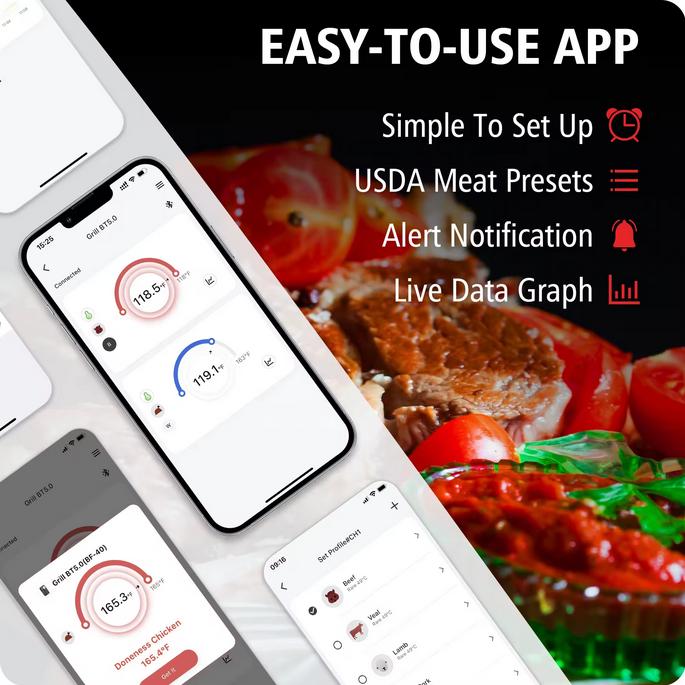 Produktbild PhoneLook BFOUR Smart Bluetooth doppel Fleisch Thermometer BF-40 Eco-Friendly Li-Ithium Akku LCD Display + APP