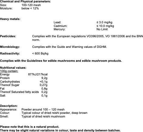 Nutritional values and ingredients Zimmerli Adaptogene Reishi Capsules (BIO) 50 Capsules (1 Piece, Capsules, 25 g)