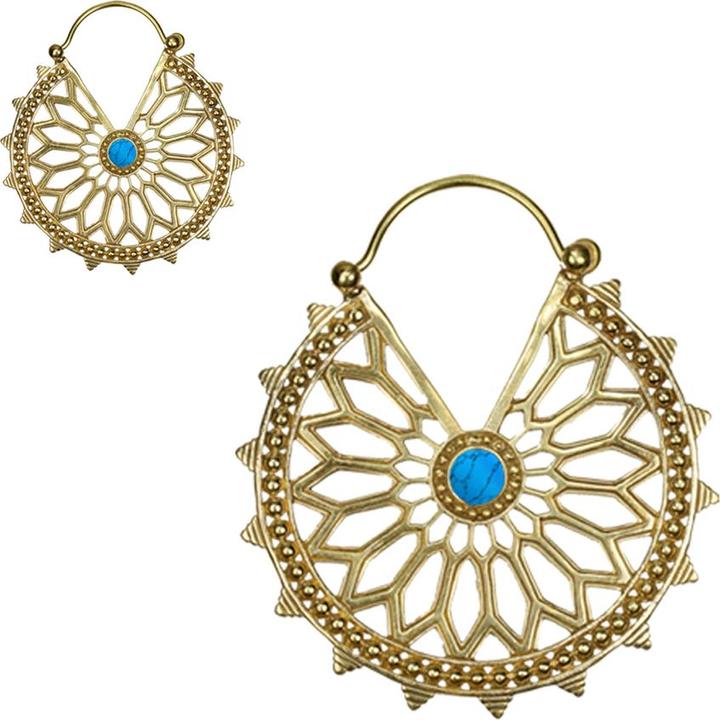 Image du produit Star Piercing Ohrring vergoldet Blume im gepunktetem Kreis Türkis Stein (Laiton, Minéral)