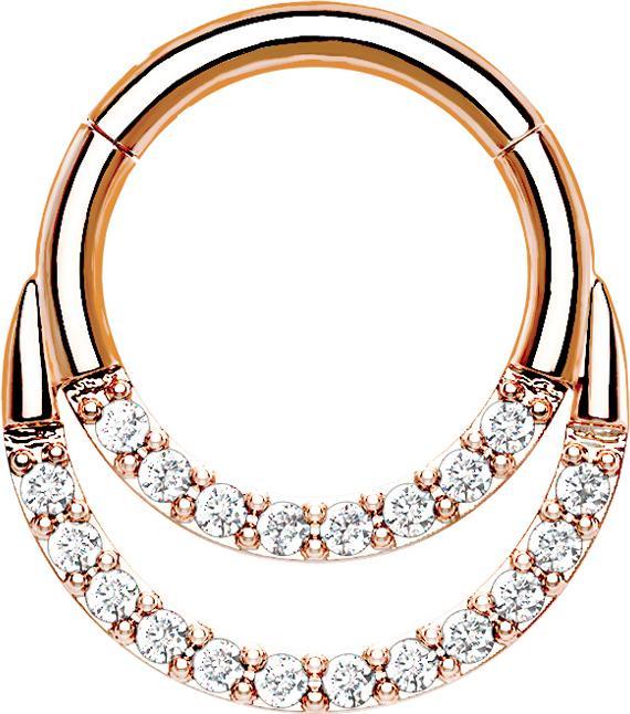 Star Piercing Micro Segmentring klappbar rosegold doppel front Kristalle silber (Chirurgenstahl 316L, ohne Messing)
