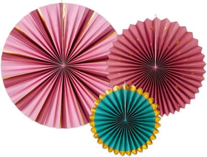 Productafbeelding Partydeco Decoratieve rozetten, bordeaux, 26-43 cm (1 pkt / 3 st.)