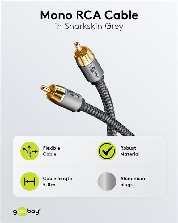 Image du produit Goobay Câble RCA mono, 5 m, Sharkskin Grey (5 m, RCA)