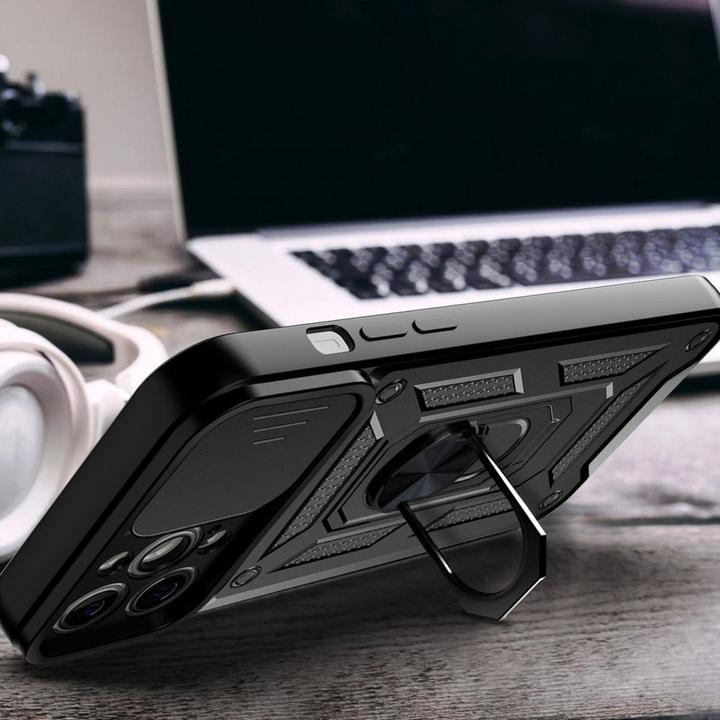 Produktbild Hurtel Hybrid Armor Camshield case for iPhone 13 Pro armored case with camera cover black (Apple iPhone 13 Pro)
