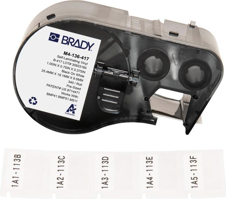Produktbild Brady M4-136-417, selbstlaminierendes Vinyl, Weiss/Transparent, 25.40 x 9.53(19.05) mm, permanent (2.54 cm)