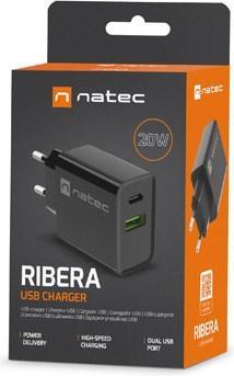 Immagine prodotto Genesis Natec ładowarka Sieciowa Ribera USB-A + USB-C 20w Power Delivery Czarna Nuc-2062 (20 W)