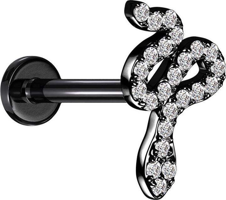 Star Piercing Micro Labret Innengewinde schwarz Schlange Kristalle silber (Messing, Chirurgenstahl 316L)