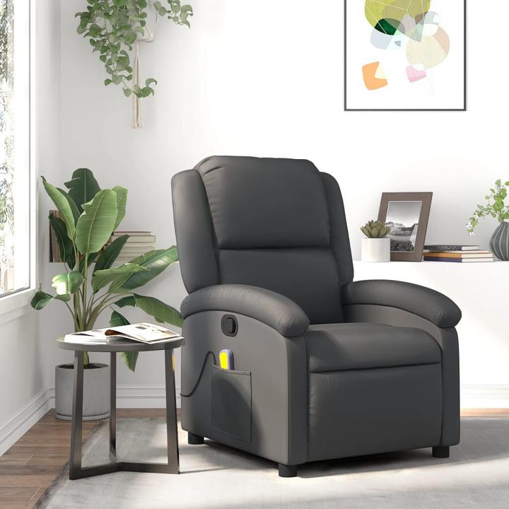 VidaXL Massagesessel Grau Echtleder,Farbe: Grau,Material: Echtleder