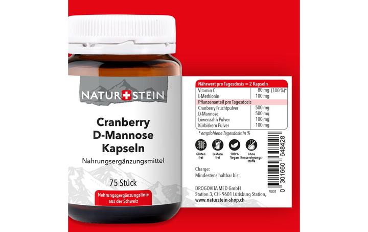 Produktbild Naturstein Cranberry D-Mannose Kapseln (75 Stück, Kapseln, 165 g)