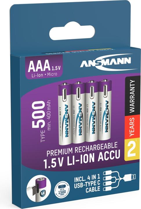 Actual product image Ansmann LR03 USB-C Micro (AAA) rechargeable battery Li-Ion 500 mAh 1.5 V 4 pcs. (4 pcs., AAA, 400 mAh)