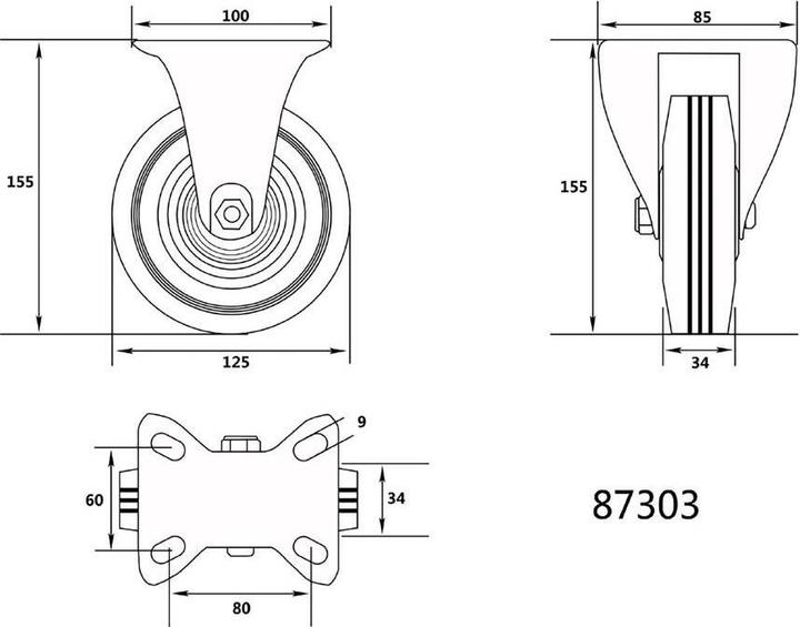 Image du produit Toya VOREL KOŁO STAŁE Z CZARNĄ GUMĄ 125mm 87303