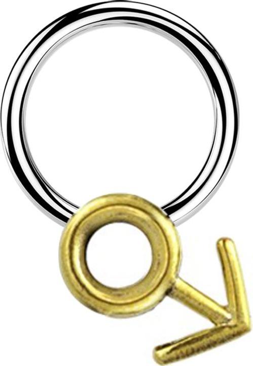 Immagine prodotto Star Piercing Micro Closure Ring silber Gendersymbol Mann vergoldet (Ottone, Acciaio chirurgico 316L)