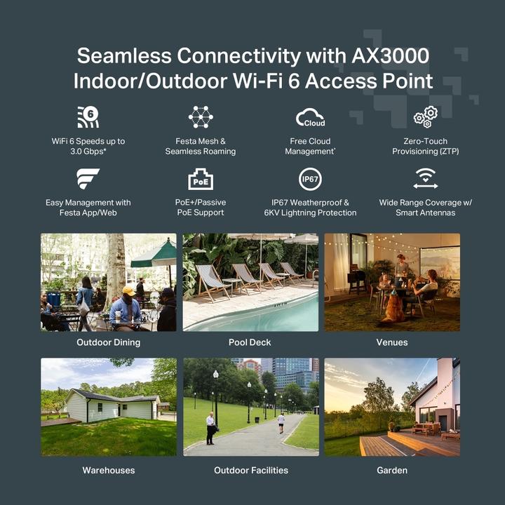 Produktbild TP-Link AX3000 INDOOR/OUTDOOR DUAL-BAND WI-FI 6 ACCESS POINT (2402 Mbit/s)