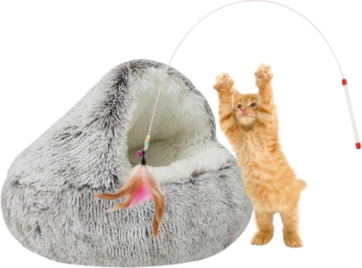 Produktbild Hermex Flauschige Katzenhöhle mit Katzenangel mit Federanhänger 10-tlg. (Katze)