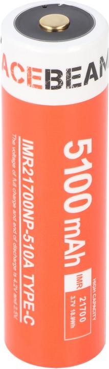 Actual product image AceBeam 21700 Li-ion Akku mit starken 5100mAh USB-C max. Entladestrom 20A, 77,8 x 21,37mm (1 pcs., 21700, 5100 mAh)