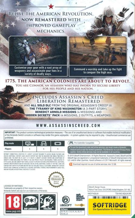 Actual product image Ubisoft Assassin's Creed 3 - Remastered (Switch, Switch Lite, Switch OLED, DE)