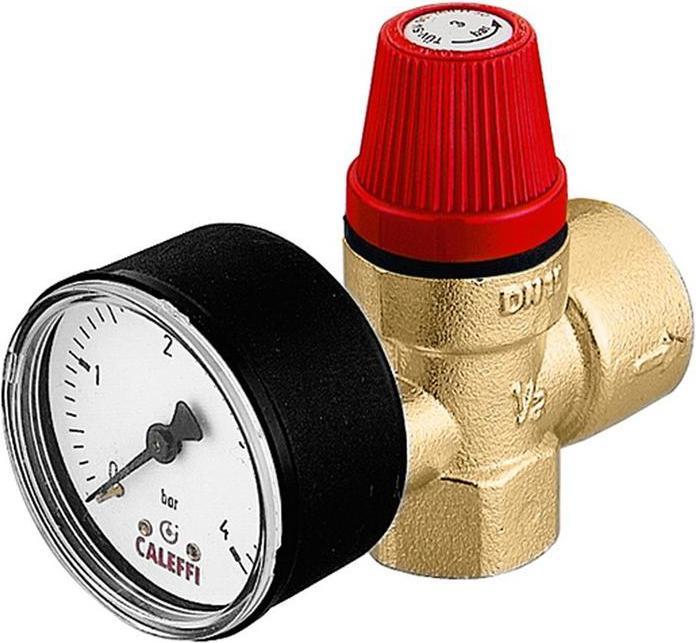 Caleffi Valvola di sicurezza a membrana da 1/2 pollice, con manometro da 3,0 bar
