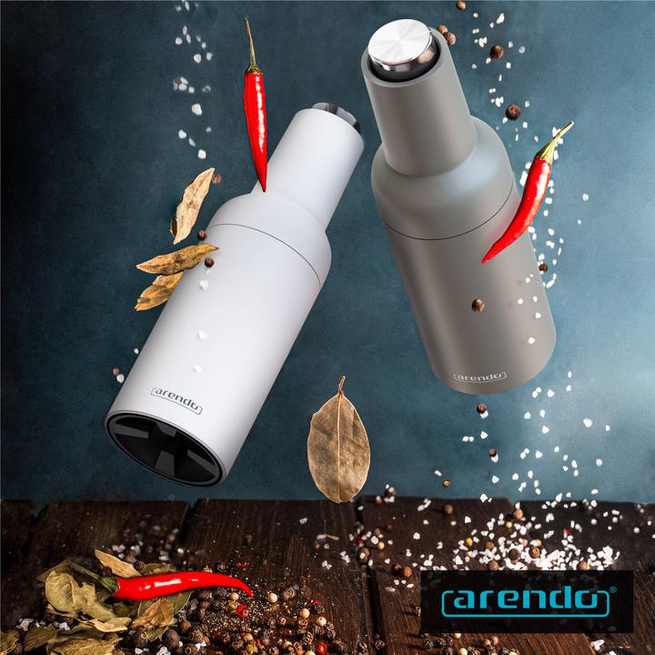 Actual product image Arendo Salz- & Pfeffermühle Elektrisch 2er Set, Gewürzmühlen, Edelstahl, einstellbar, Batteriebetrieben (Pepper, Herbs, Salt)