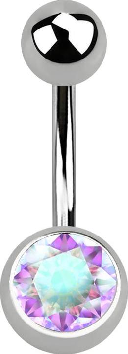 Star Piercing Banane silber mit Kugel und Kugel Kristall multicolor (Titan G23, ohne Messing)