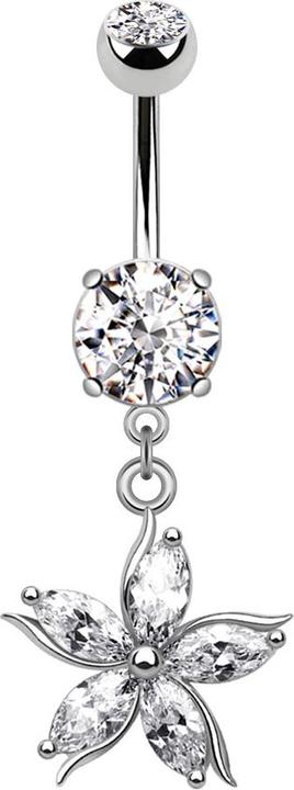 Star Piercing Banane silber mit Anhänger Kristallblume (Messing, Chirurgenstahl 316L)