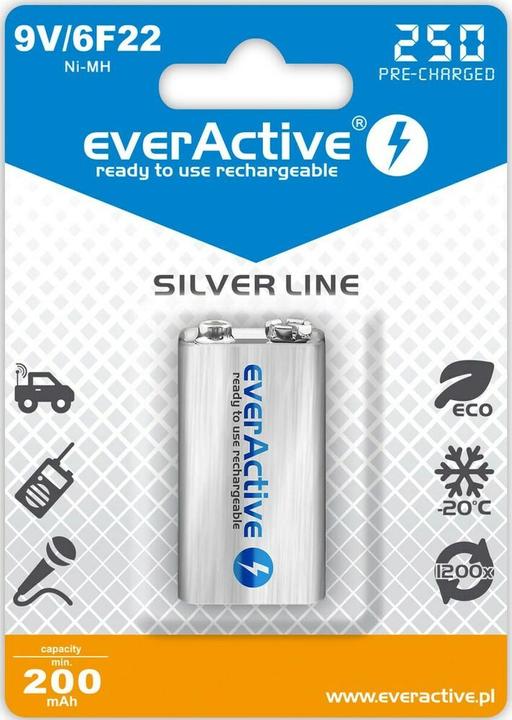 Everactive Rechargeable 6F22 9V 250 mAh (1 pcs, 9V Block, 250 mAh)