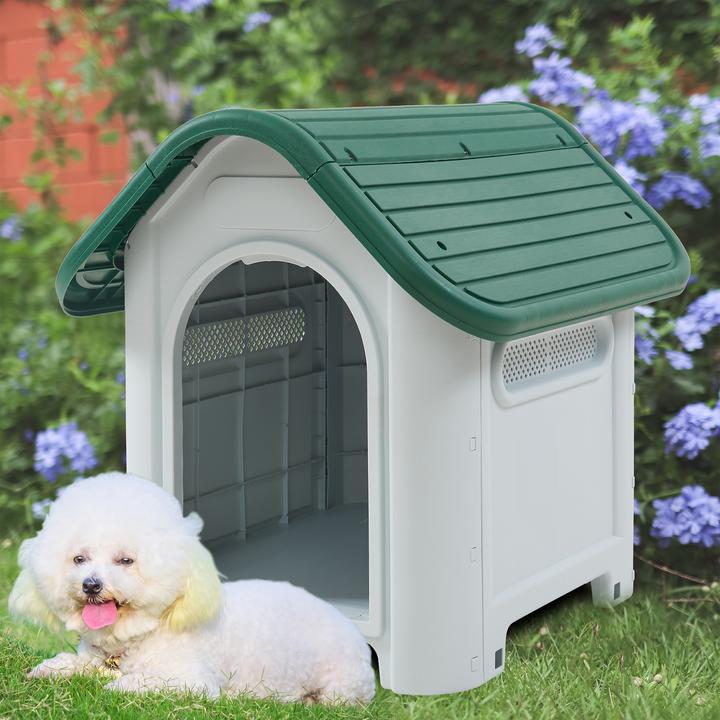 Actual product image En.Casa Hundehütte Bello 75x59x66 cm Weiss/Grün (Dog kennel)