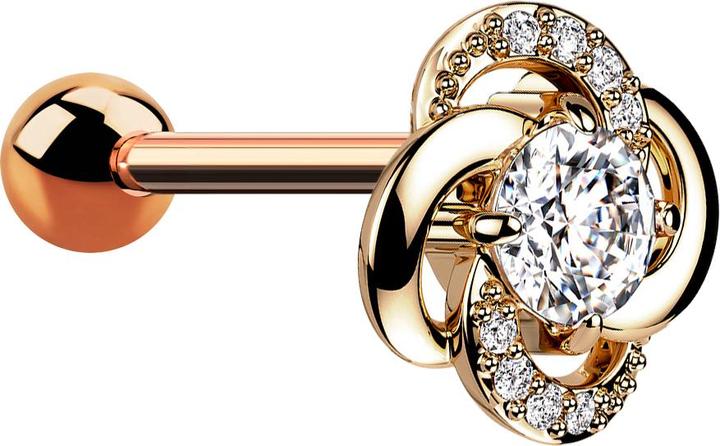 Star Piercing Micro Barbell rosegold mit Kugel und Blume gorsser Kristall mittig (Chirurgenstahl 316L, Messing)
