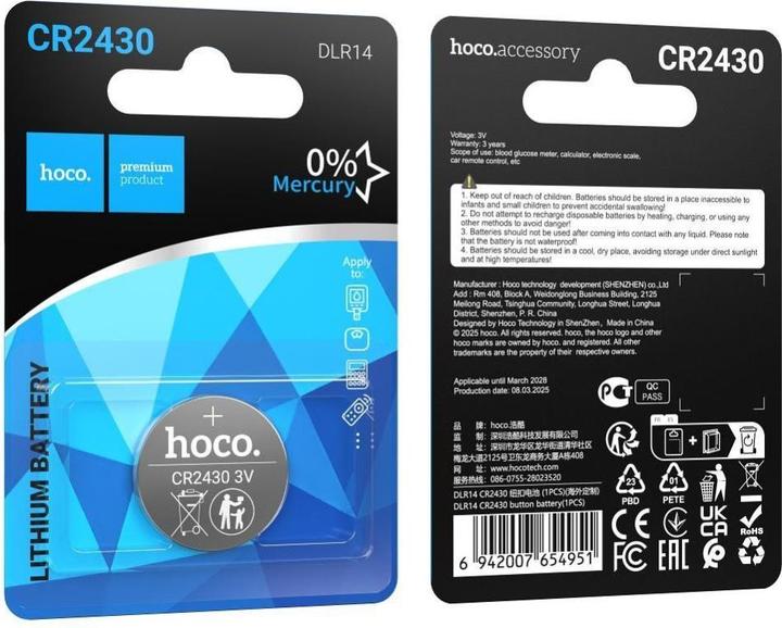 Hoco Power bank Battery CR2430 DLR14 1 pcs (1 Stk., CR2430)