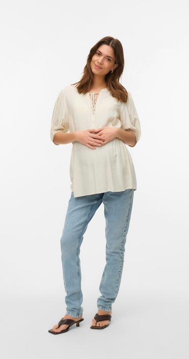 Immagine prodotto Mamalicious Normal geschnitten Mandarin Kragen Elastische Bündchen Ballonärmel Top Bluse (S)