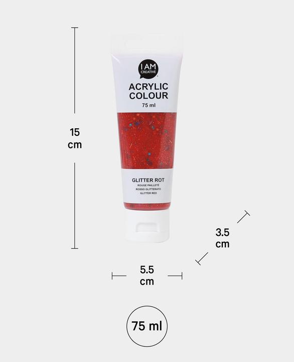 Produktbild I Am Creative Basic Acryl, Acrylfarbe auf Wasserbasis, 75 ml (Glitter, Rot, 75 ml)