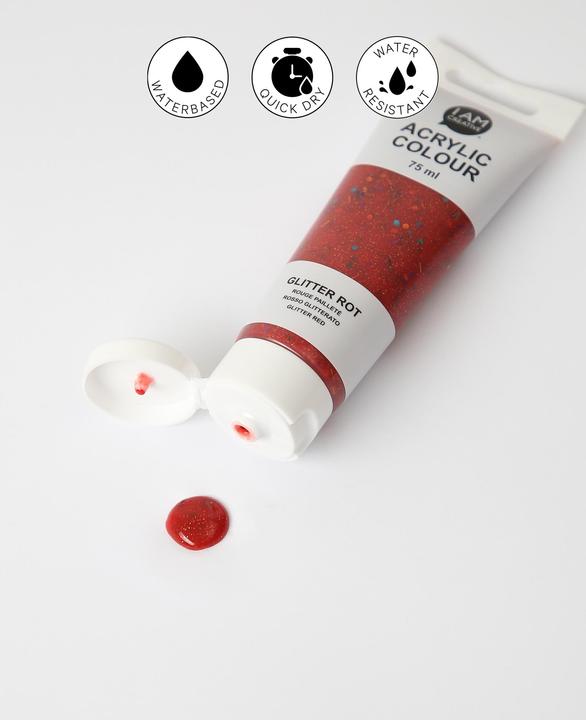 Produktbild I Am Creative Basic Acryl, Acrylfarbe auf Wasserbasis, 75 ml (Glitter, Rot, 75 ml)