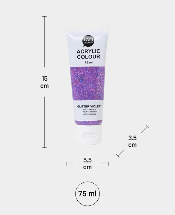 Produktbild I Am Creative Basic Acryl, Acrylfarbe auf Wasserbasis, 75 ml (Glitter, Violett, 75 ml)