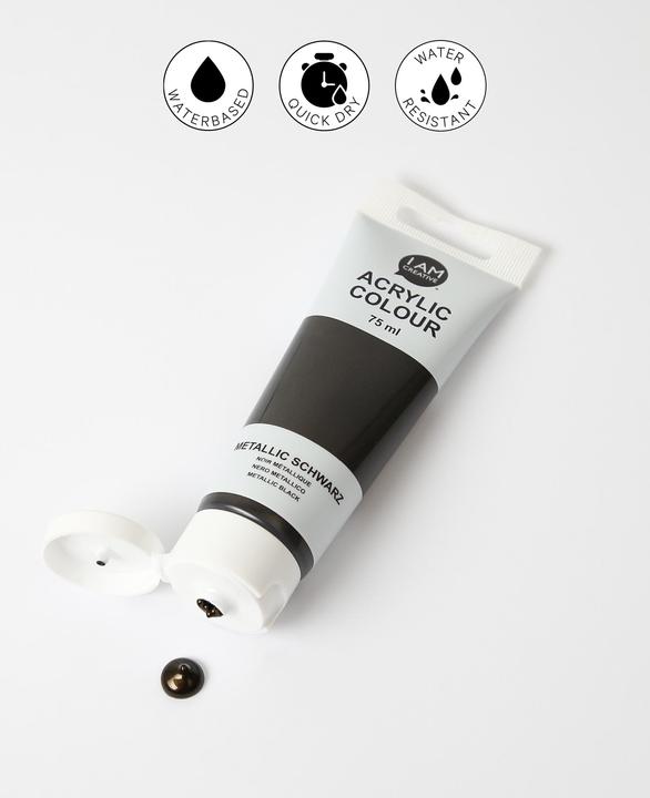 Produktbild I Am Creative Basic Acryl, Acrylfarbe auf Wasserbasis, 75 ml (Metallic, Schwarz, 75 ml)
