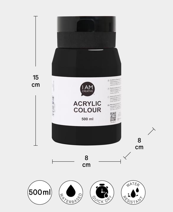Image du produit I Am Creative Basic Acryl, peinture acrylique à base d'eau, 500 ml (Noir, 500 ml)