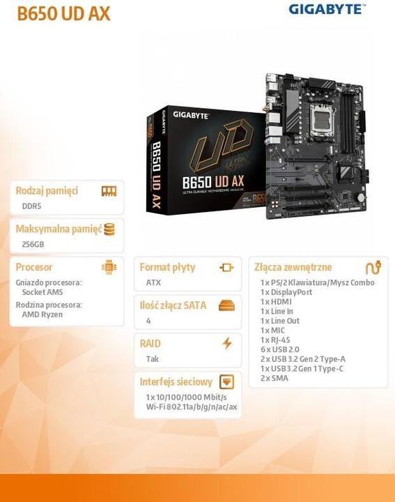 Produktbild Gigabyte B650 UD AX (AM5, AMD B650, ATX)