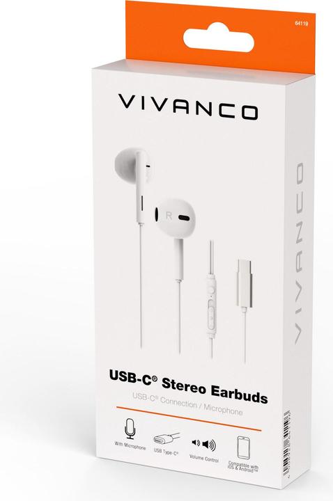 Produktbild Vivanco USB-C Capsule In-Ear Stereo Headset, weiss, kabelgebunden inkl. Fernbedienung (Kabelgebunden)