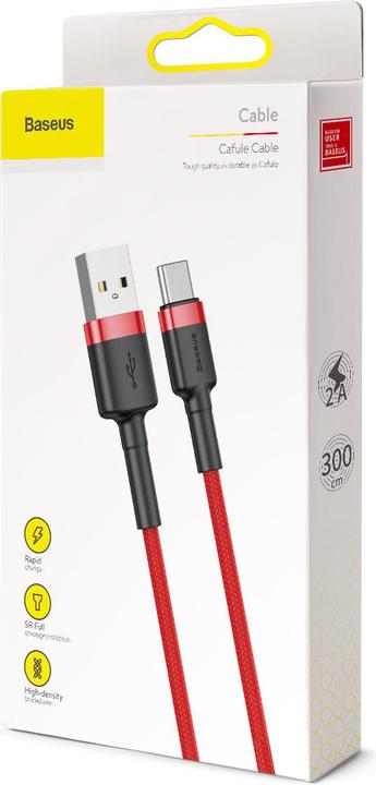 Productafbeelding Baseus cafule Kabel USB Voor Type-C 2A 3m Rood+Rood (3 m, USB 2.0)