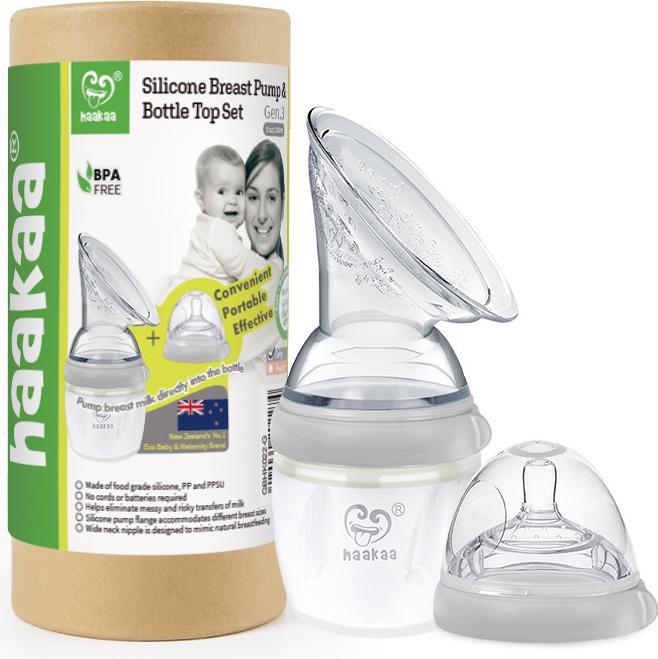 Actual product image Haakaa Generation 3 Breast Pump + Baby Bottle Top Set 160ml - Grey