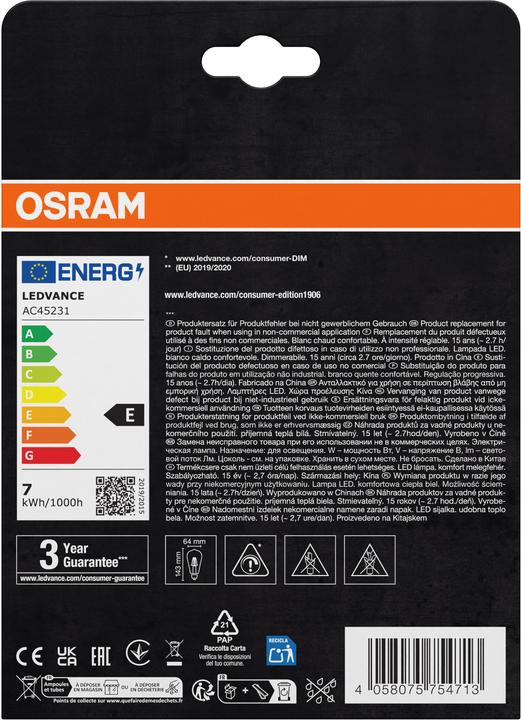 Actual product image Osram Vintage 1906 (E27, 6.50 W, 725 lm, 2 x, E)