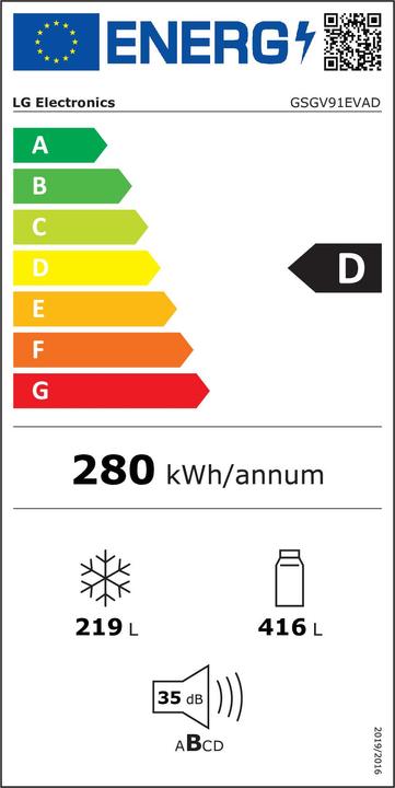 Label énergétique LG GSGV91EVAD (635 l)