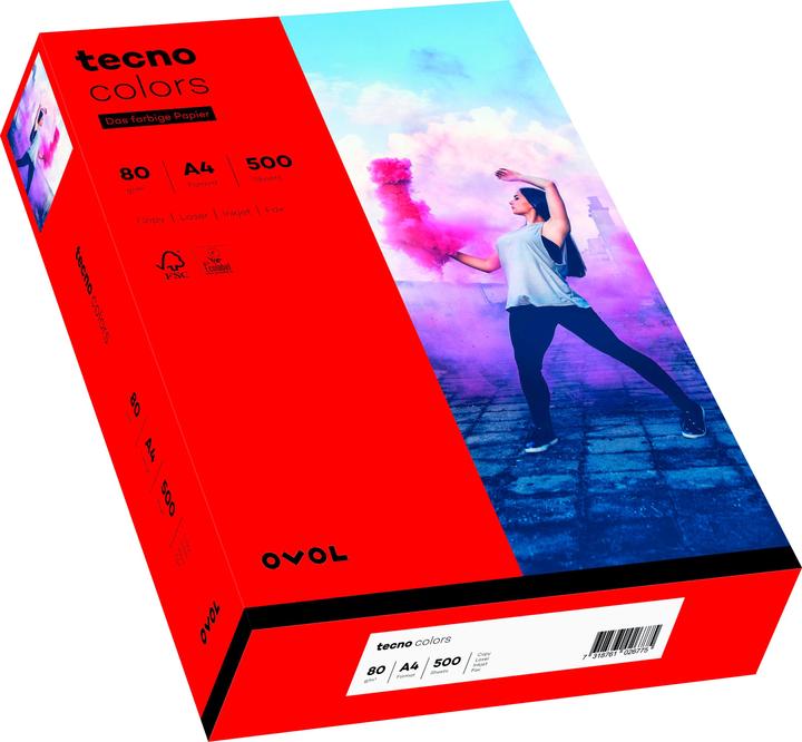 Actual product image Inapa tecno multifunctional paper colours, A4, 80 gsm, intensive red (80 g/m², 500 x, A4)
