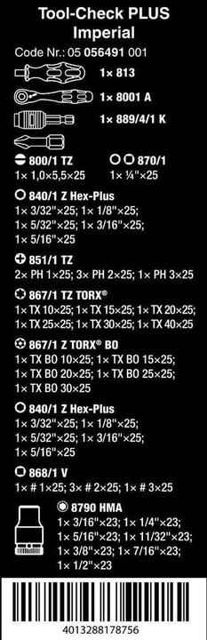 Actual product image Wera Tool-Check PLUS Imperial (Cross Phillips PH M2, Hexagon socket TX M20, Hexagon socket TX M25, Cross Phillips PH M1, Hexagon socket TX M15, Hexagon socket TX M30, Cross Phillips PH M3, Hexagon socket TX M10, Hexagon socket TX M40)