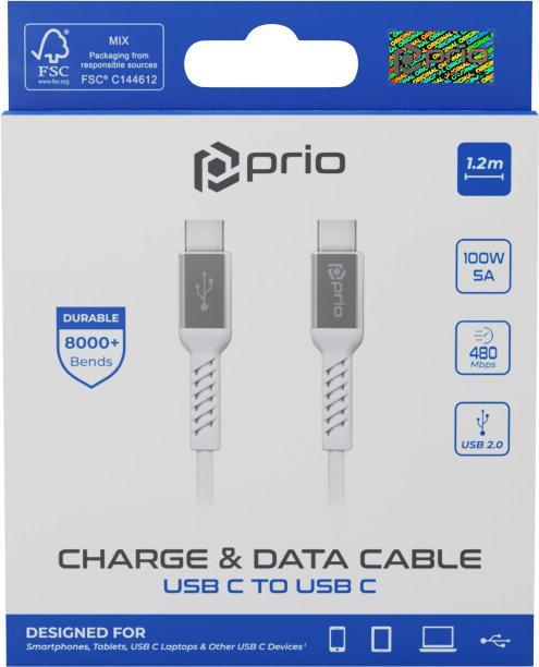 Actual product image prio High-speed Charge & Sync USB-C to USB-C cable, 5 A, 1.2 m, white (1.20 m, USB 2.0)