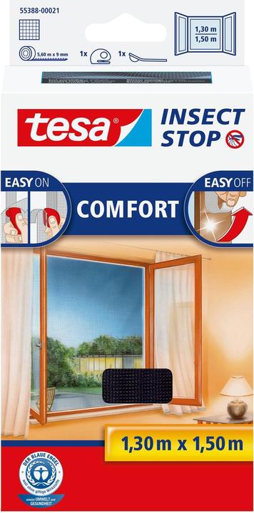 Actual product image tesa Insect screen COMFORT for windows, with Velcro tape, self-adhesive, without drilling (130 x 150 cm)