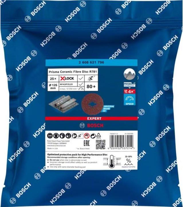 Actual product image Bosch Professional Zubehör EXPERT R781 Prisma Ceramic X-LOCK fibre disc, 125 mm, 22.23 mm, G 80 (80)
