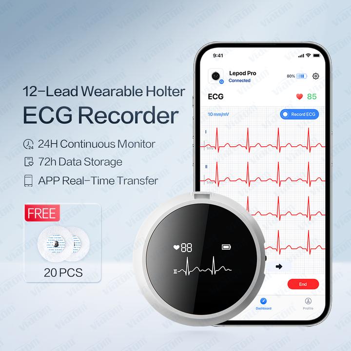 Actual product image ViatomTech Lepod Pro 12-lead 48Hrs Real-time ECG Recorder