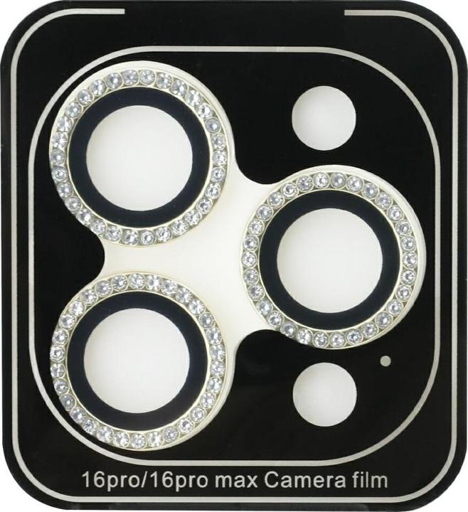 Produktbild Guess Fixed Glliter Protective Lens für Apple iPhone 16 Pro, 16 Pro Max - gold (1 Stück, Apple iPhone 16 Pro Max, Apple iPhone 16 Pro)
